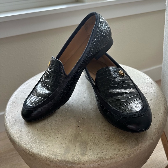Ralph Lauren Clare Logo Loafer Flats – Black Croc Embossed, size 8.5 B - Picture 8 of 11